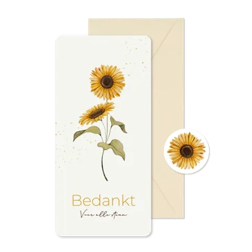 Bedankkaart overlijden zonnebloemen bedankt steun